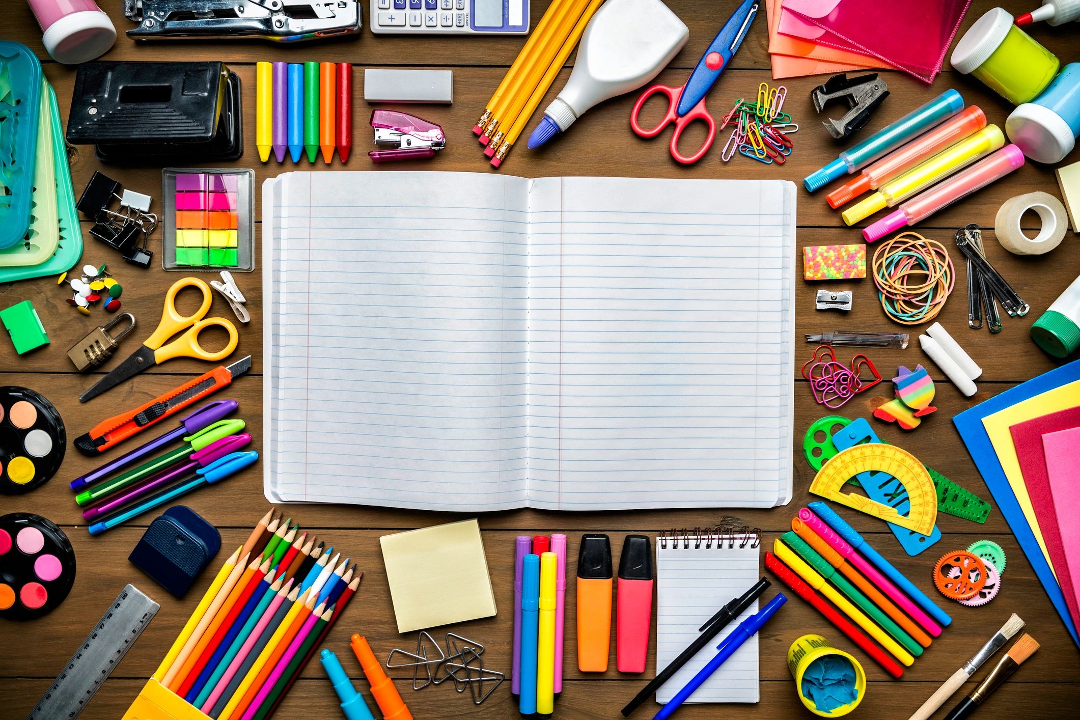 Colourful learning materials and stationery